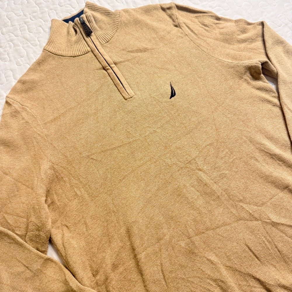Nautica Men XS Quarter Zip L/S Sweater TAN OLD MONEY GOLF LUXURY NEUTRAL COASTAL
